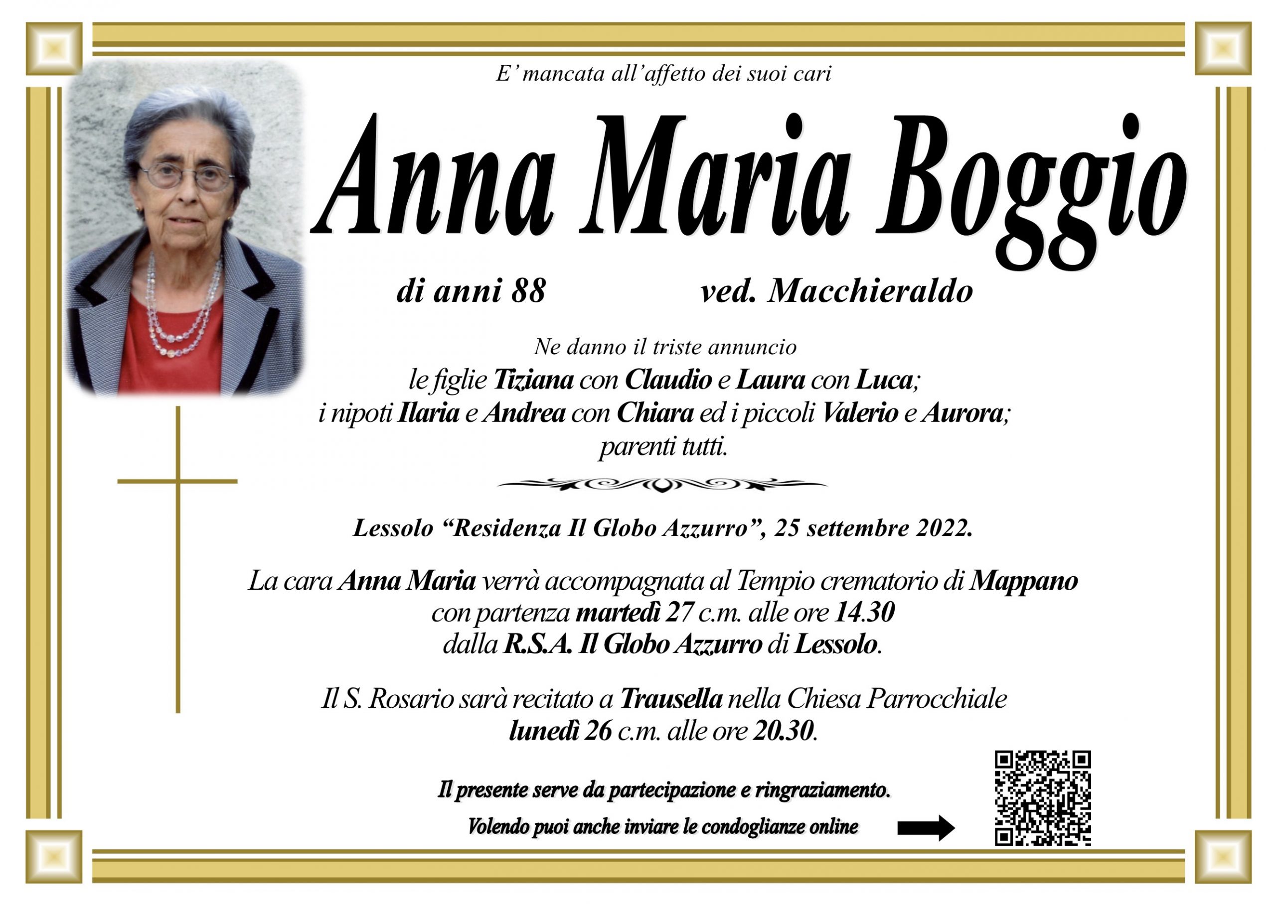 Anna Maria Boggio - Onoranze Funebri Brunetto